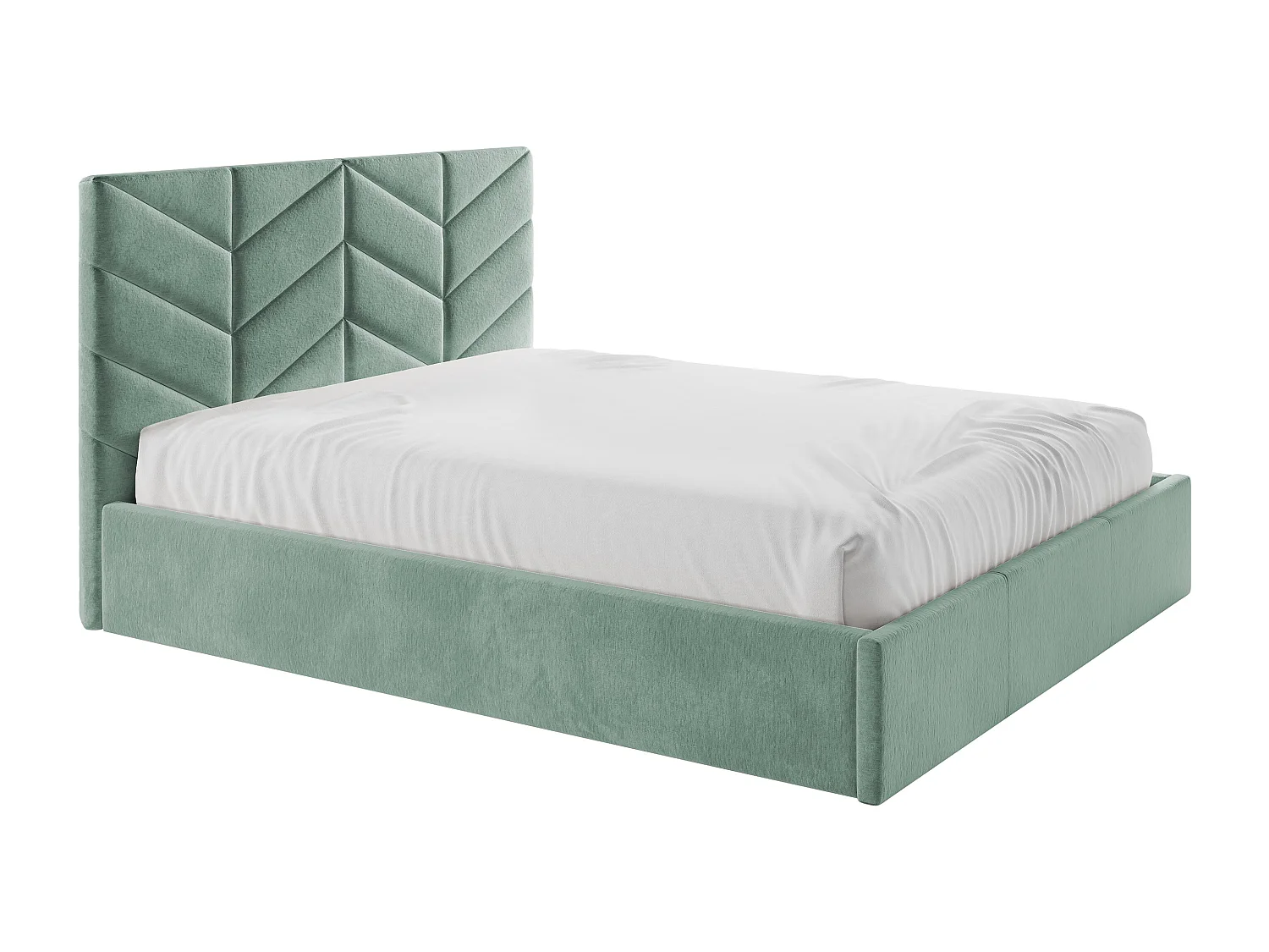 Lit coffre 140 x 190 cm - Tissu texturé - Vert amande + Matelas - JUSTANI