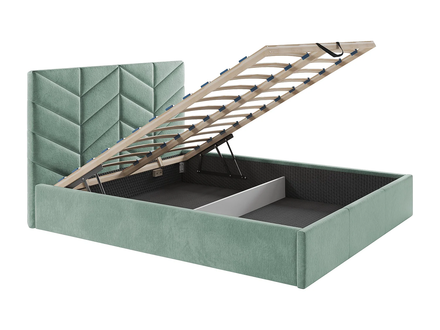 Lit coffre 140 x 190 cm - Tissu texturé - Vert amande + Matelas - JUSTANI