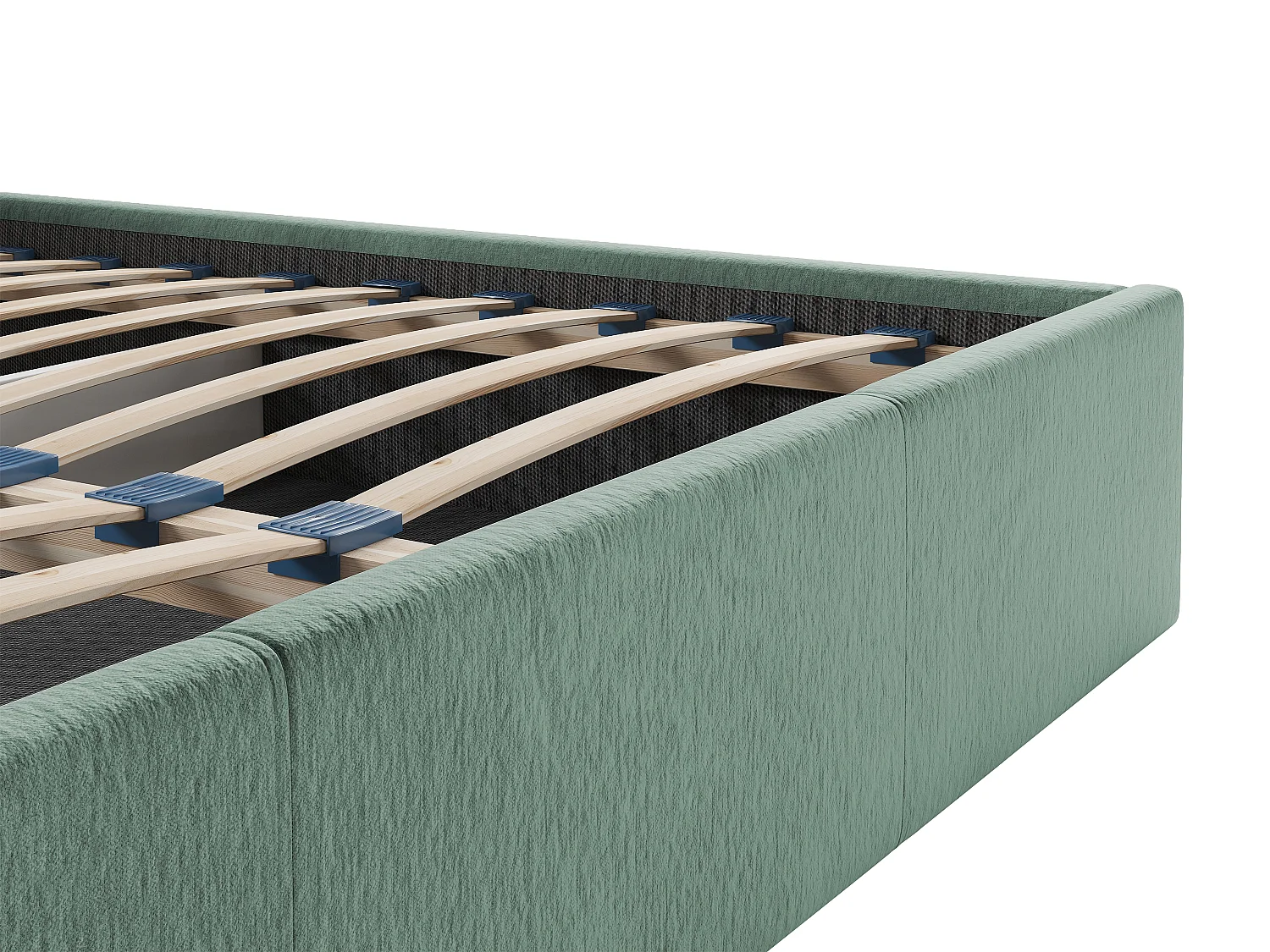 Lit coffre 140 x 190 cm - Tissu texturé - Vert amande + Matelas - JUSTANI