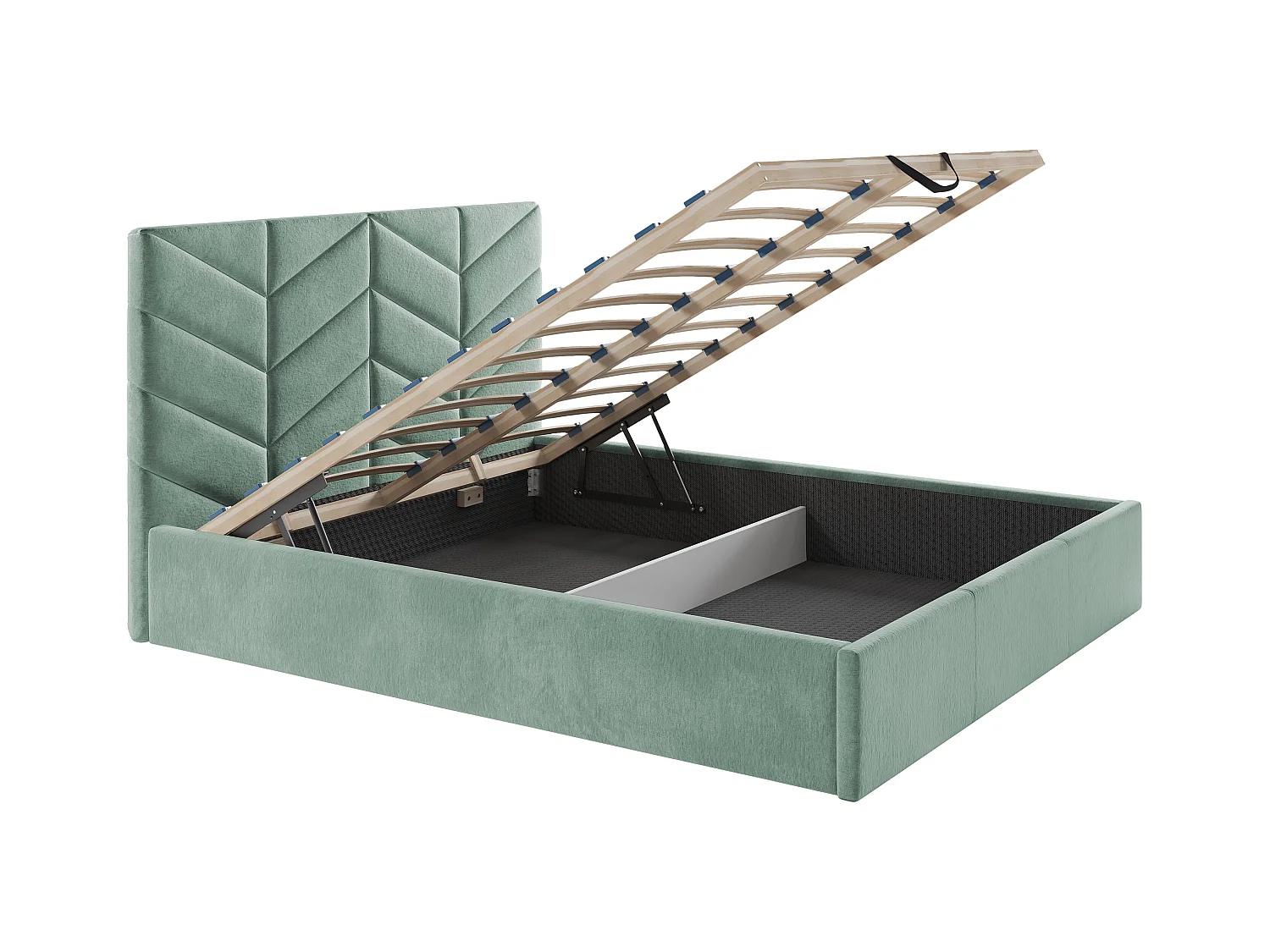 Seng med opbevaring 140 x 190 cm - Strukturstof - Mandel grøn + Madras - JUSTANI