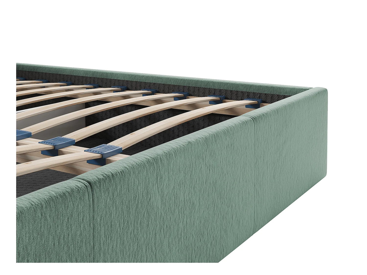 Seng med opbevaring 140 x 190 cm - Strukturstof - Mandel grøn + Madras - JUSTANI