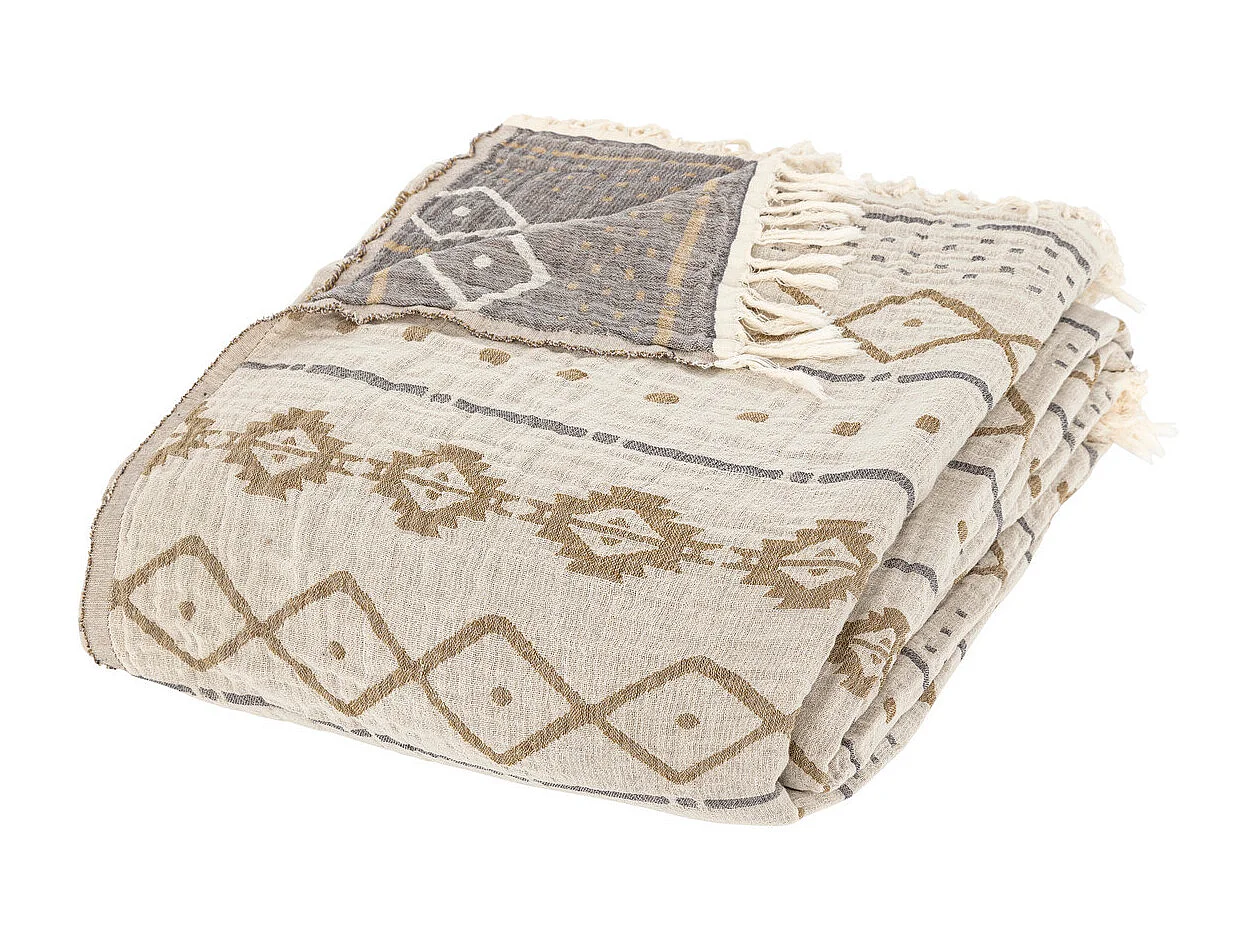 Dessus de Lit en Coton Ivoire Beige et Marron 240 x 260 cm