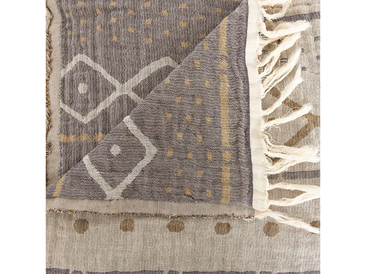 Dessus de Lit en Coton Ivoire Beige et Marron 240 x 260 cm