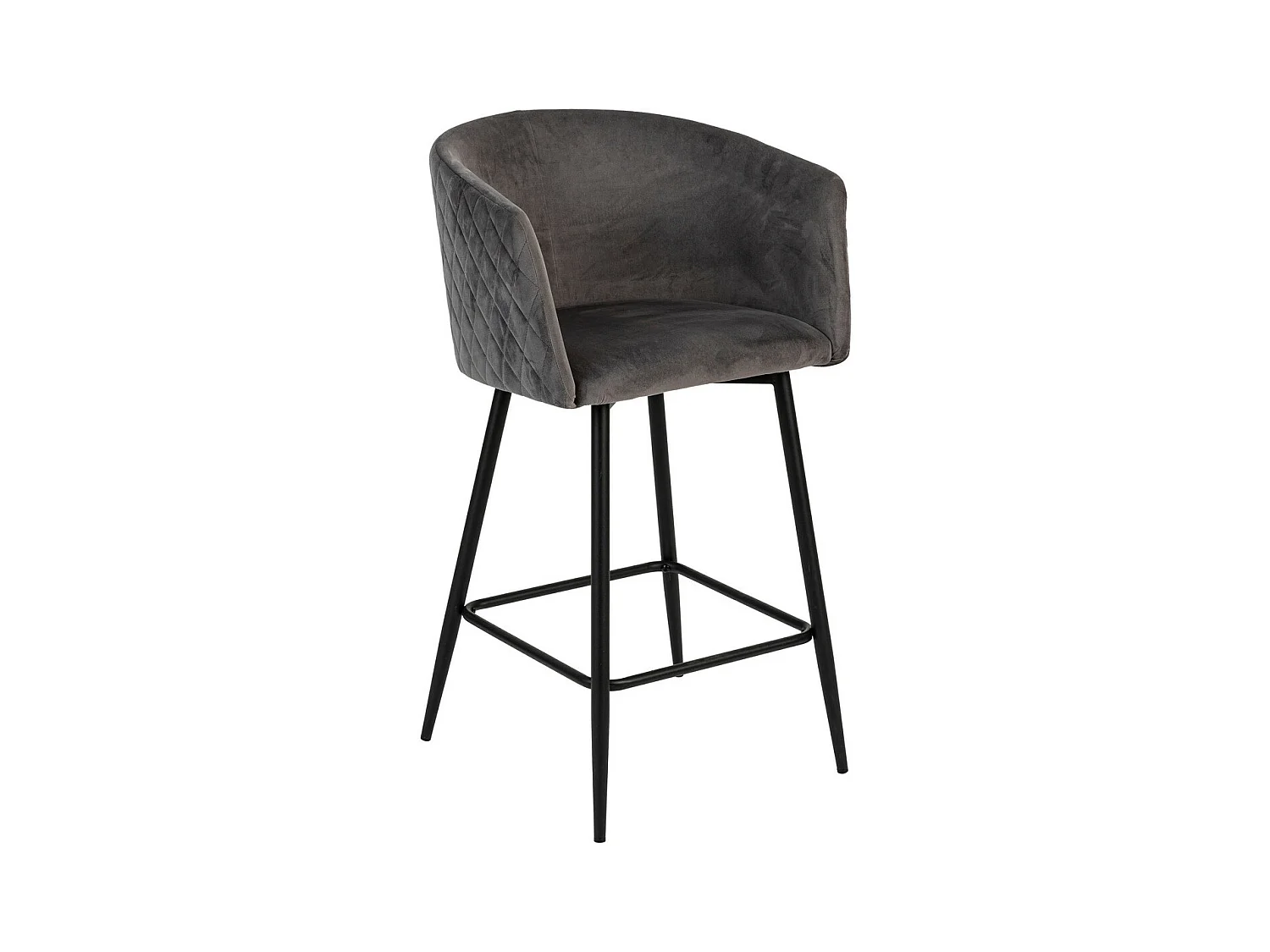 Tabouret Fauteuil de Bar en velours Gris et pieds en métal Noir