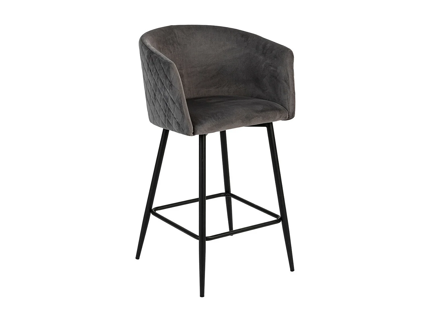 Tabouret Fauteuil de Bar en velours Gris et pieds en métal Noir