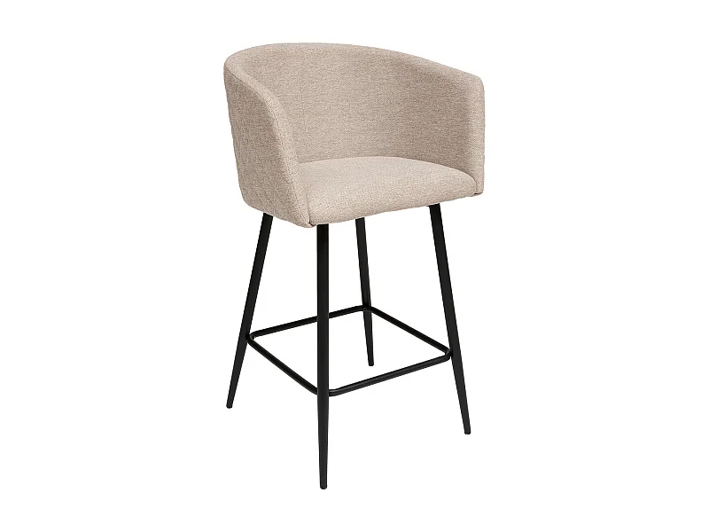 Tabouret Fauteuil de Bar en velours Beige et pieds en métal Noir