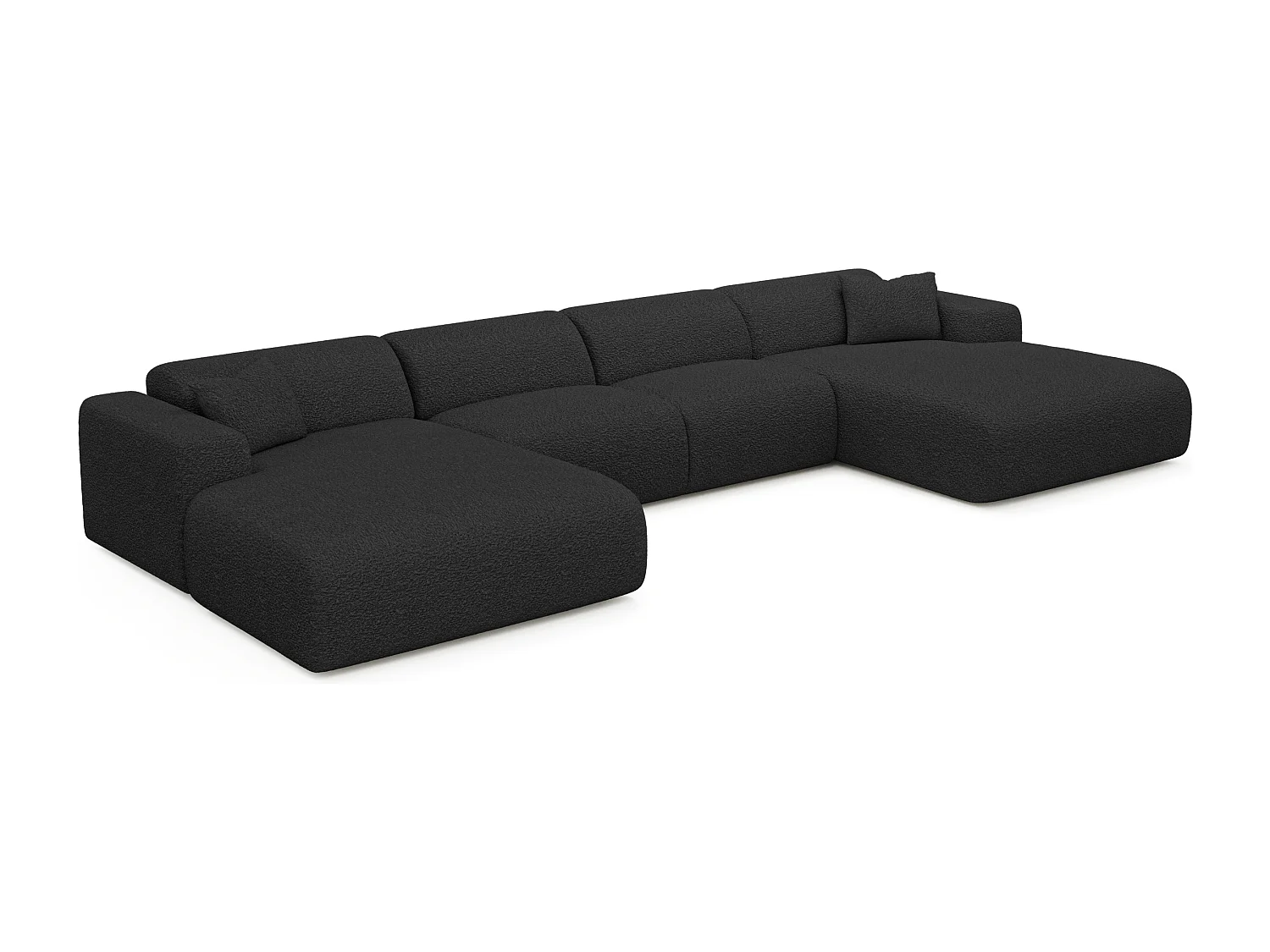 Canapé panoramique 7 places symétrique bouclette anthracite foncé  MYRA