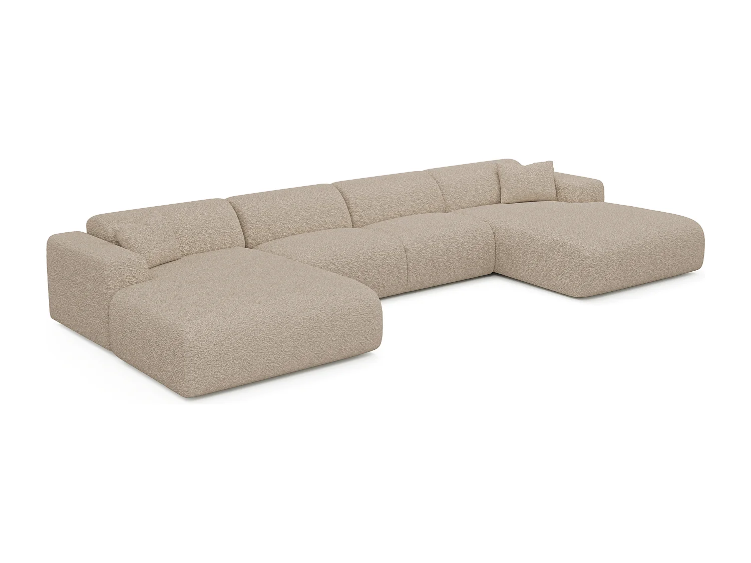 Canapé panoramique 7 places symétrique en bouclette taupe  MYRA