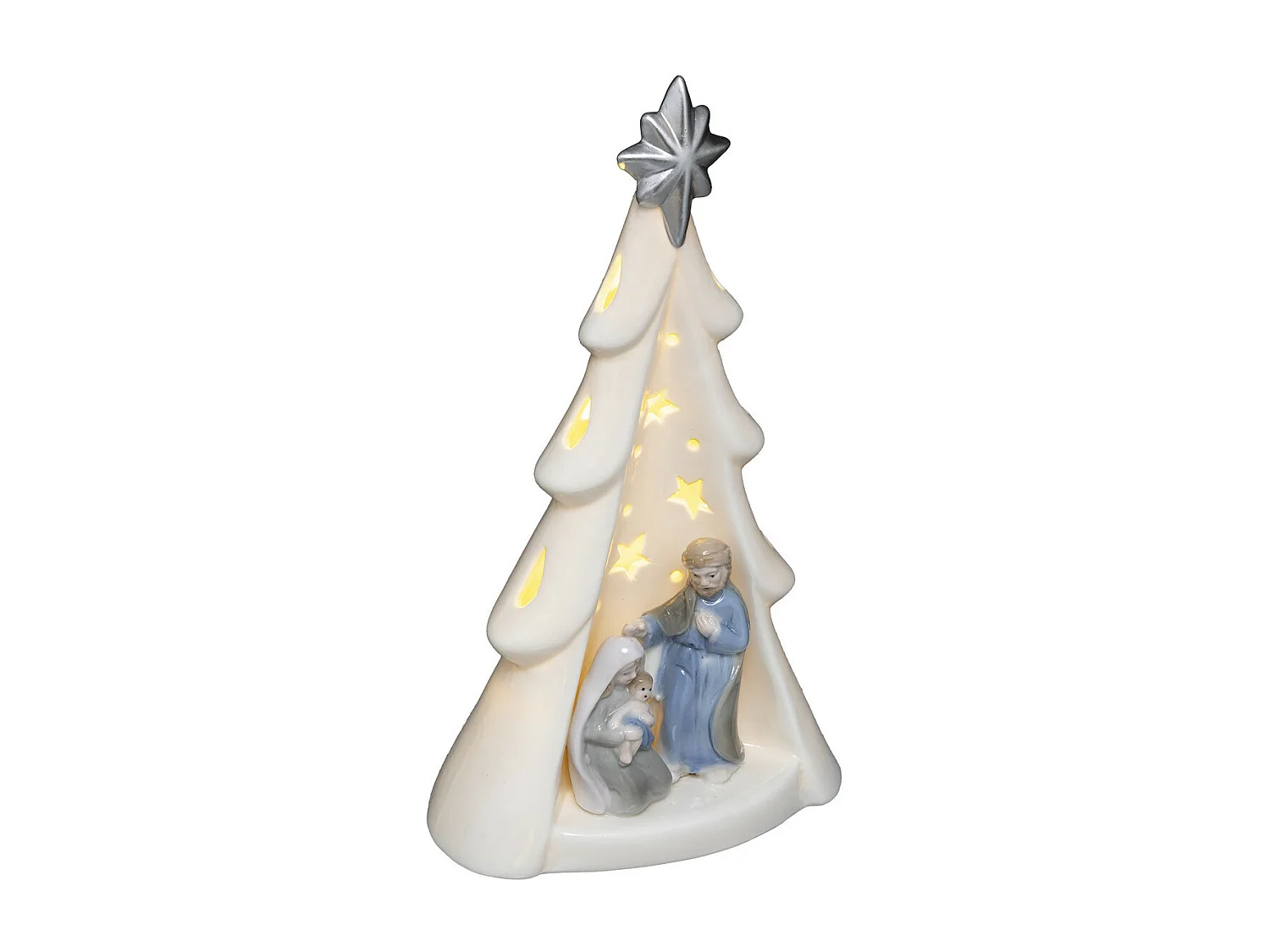 Déco de Noël Scène de nativité lumineuse à LED dans un sapin H 23 cm