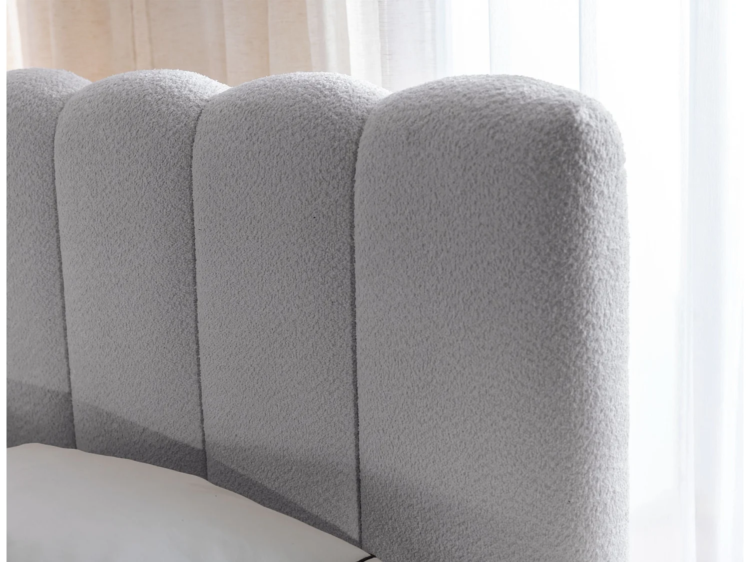 Lit capitonné double - 180x200 cm - en bouclette gris clair - CANDE