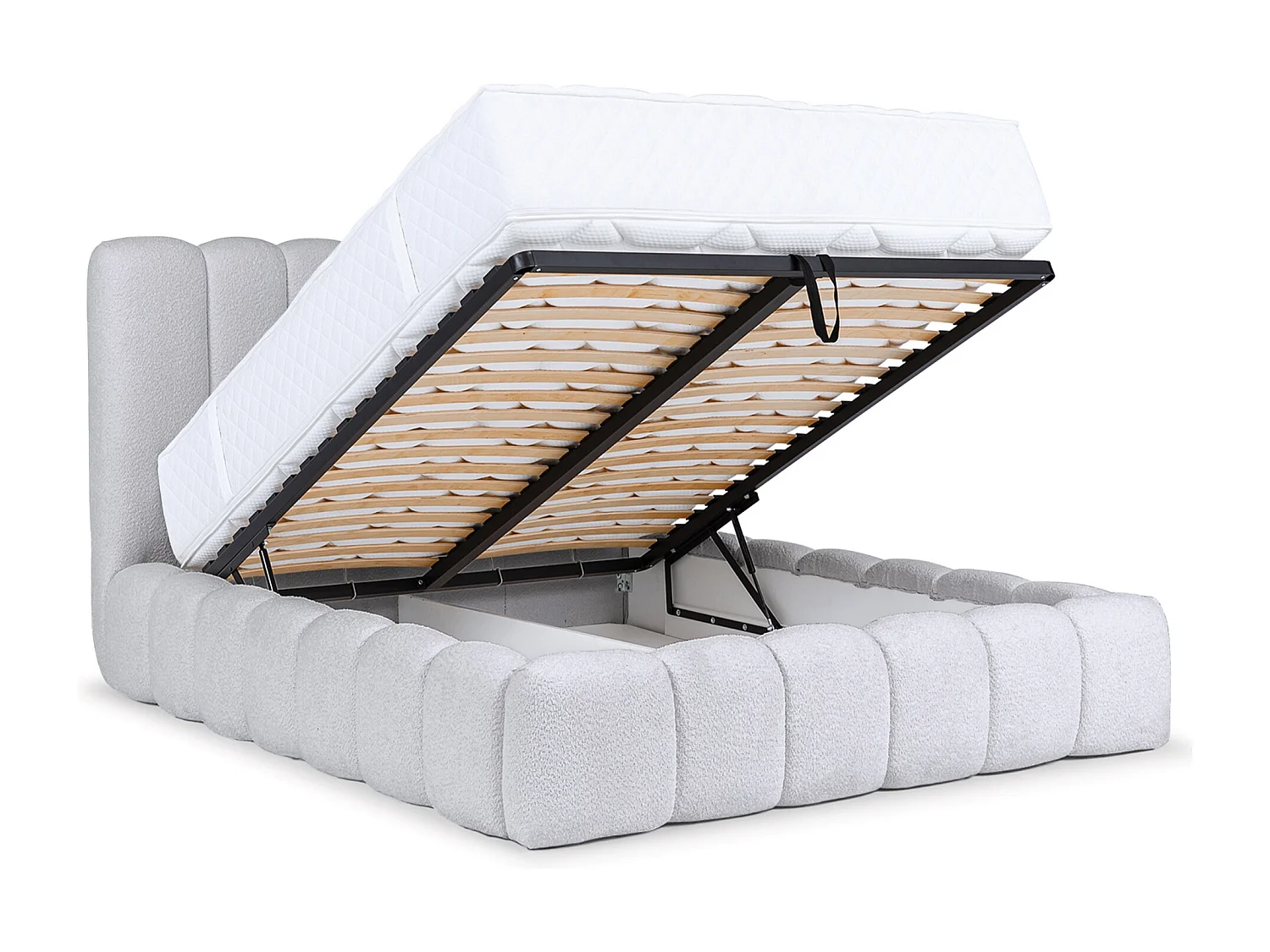 Lit capitonné double - 180x200 cm - en bouclette gris clair - CANDE