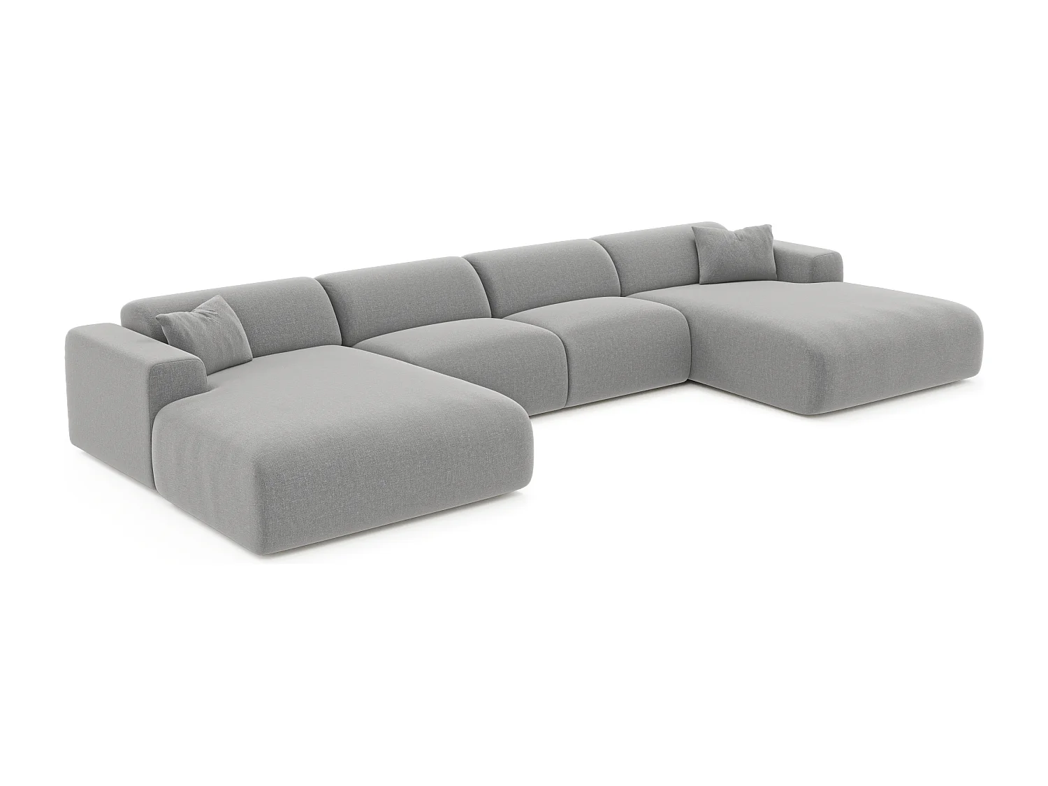 Canapé panoramique 7 places symétrique tissu tramé gris clair  MYRA
