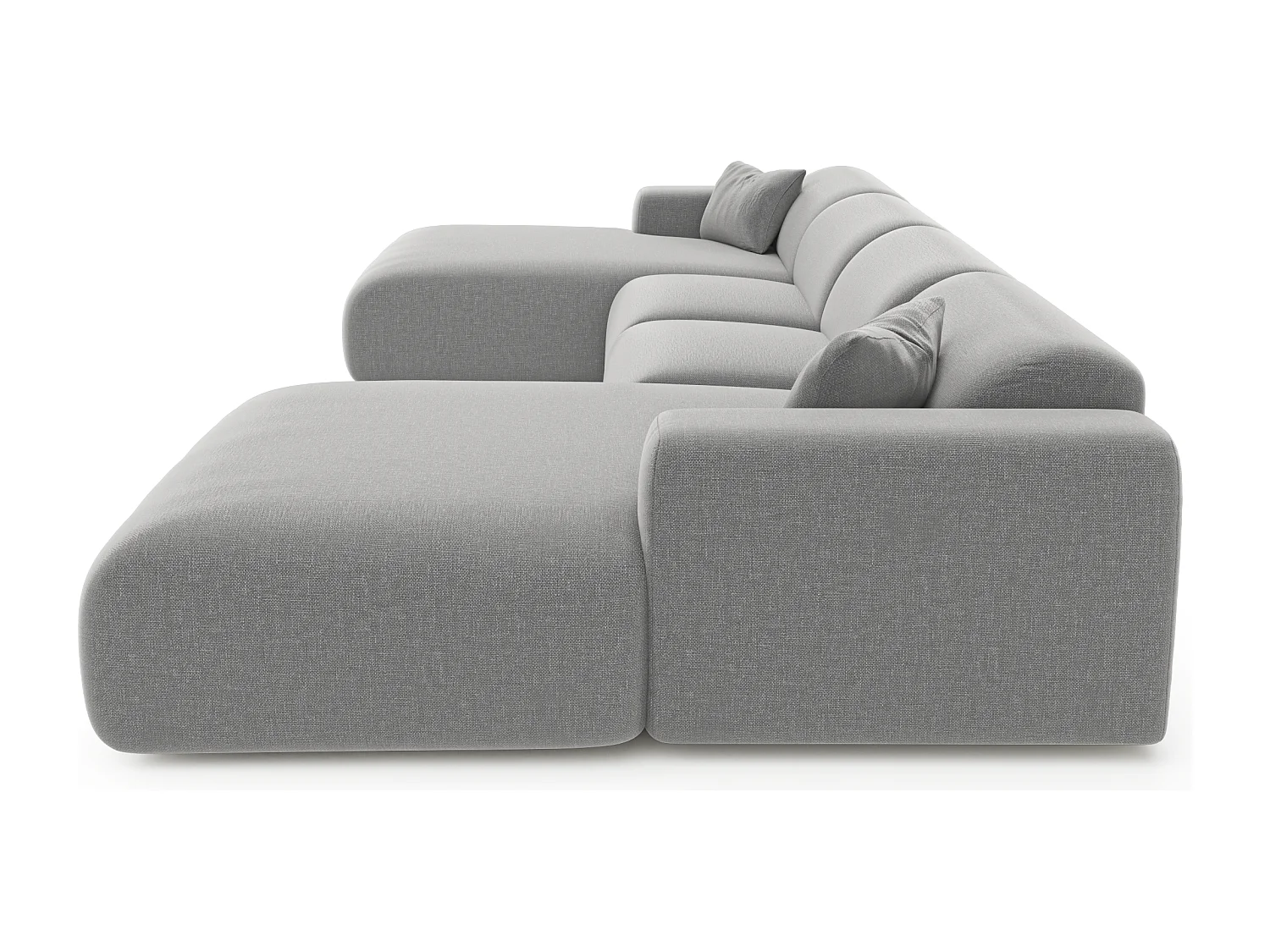 Canapé panoramique 7 places symétrique tissu tramé gris clair  MYRA