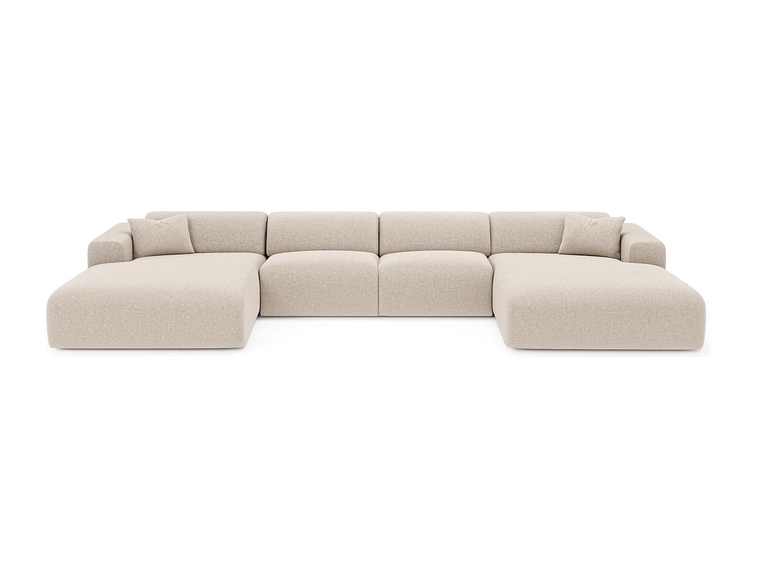 Canapé panoramique 7 places symétrique tissu tramé beige  MYRA