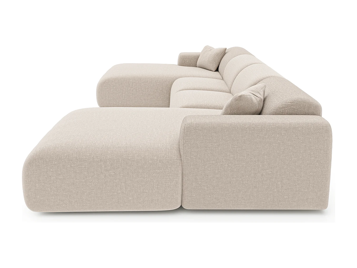 Canapé panoramique 7 places symétrique tissu tramé beige  MYRA