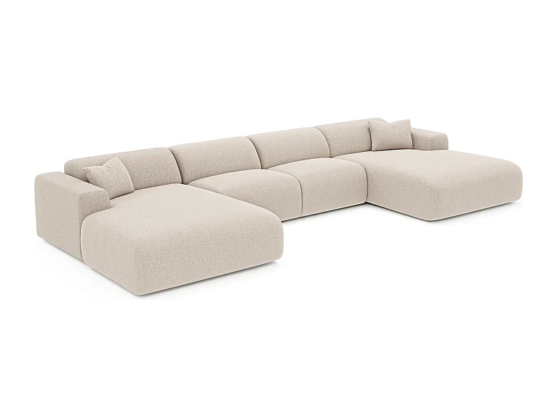 Canapé panoramique 7 places symétrique tissu tramé beige  MYRA