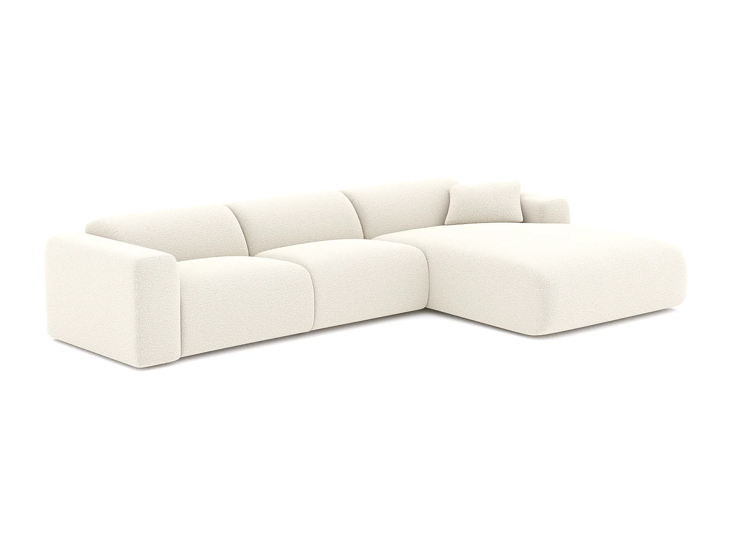 Canapé grand angle droit 5 places MYRA en tissu bouclette crème