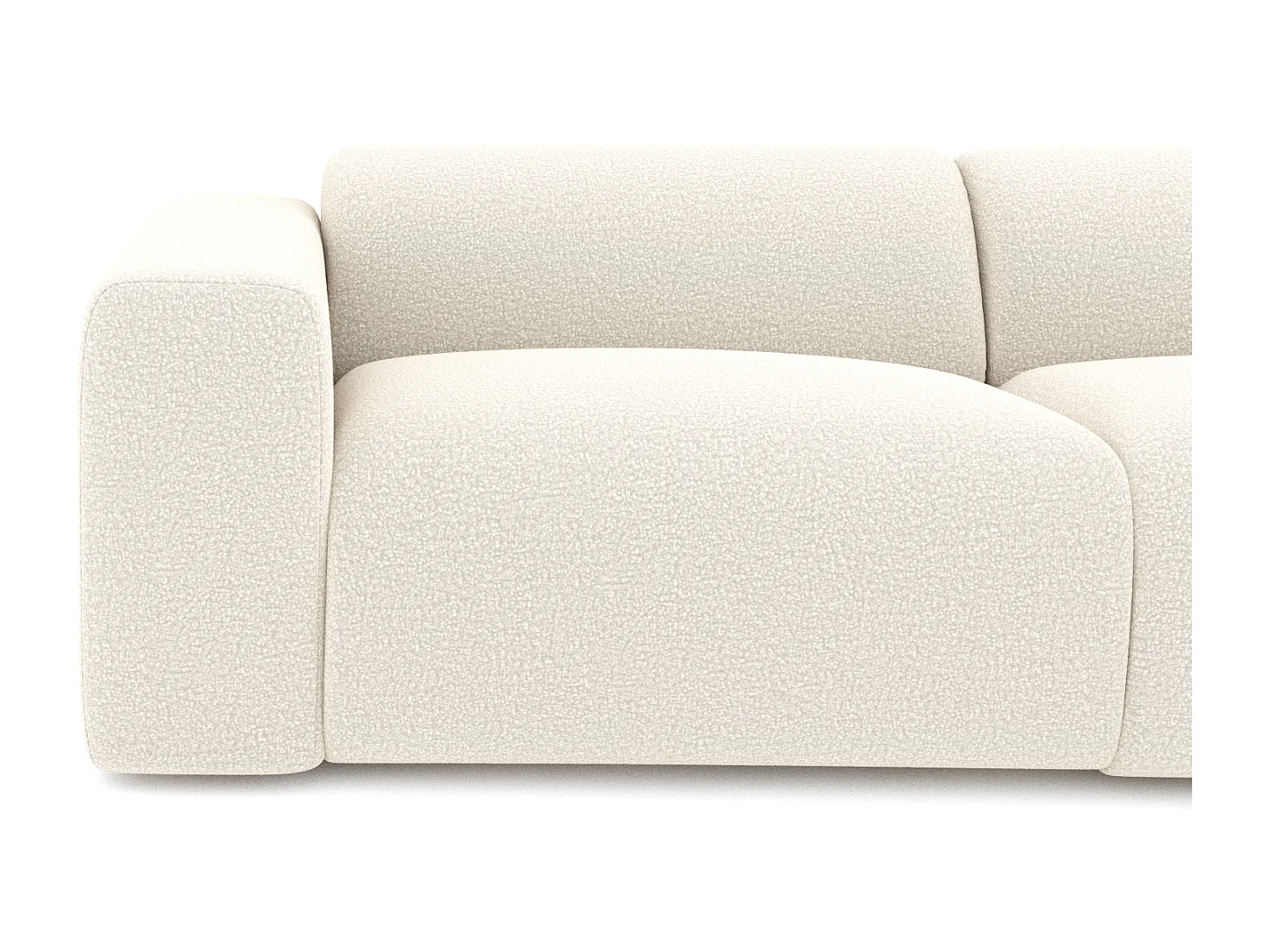 Canapé grand angle droit 5 places MYRA en tissu bouclette crème