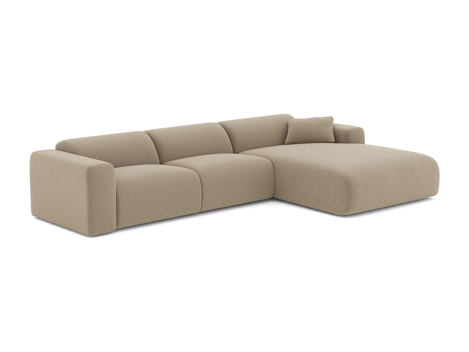 Canapé grand angle droit 5 places MYRA en tissu bouclette taupe