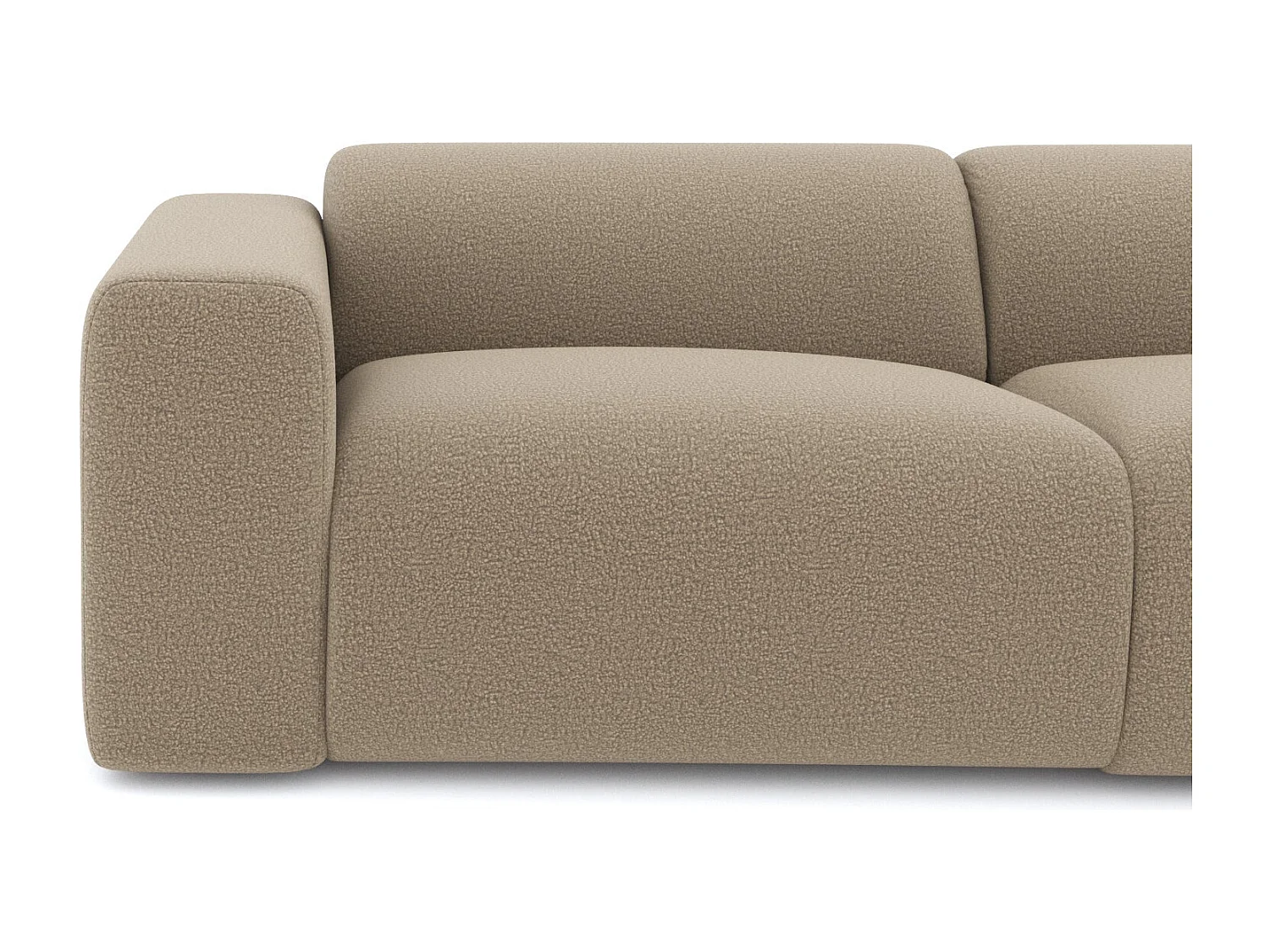 Canapé grand angle droit 5 places MYRA en tissu bouclette taupe