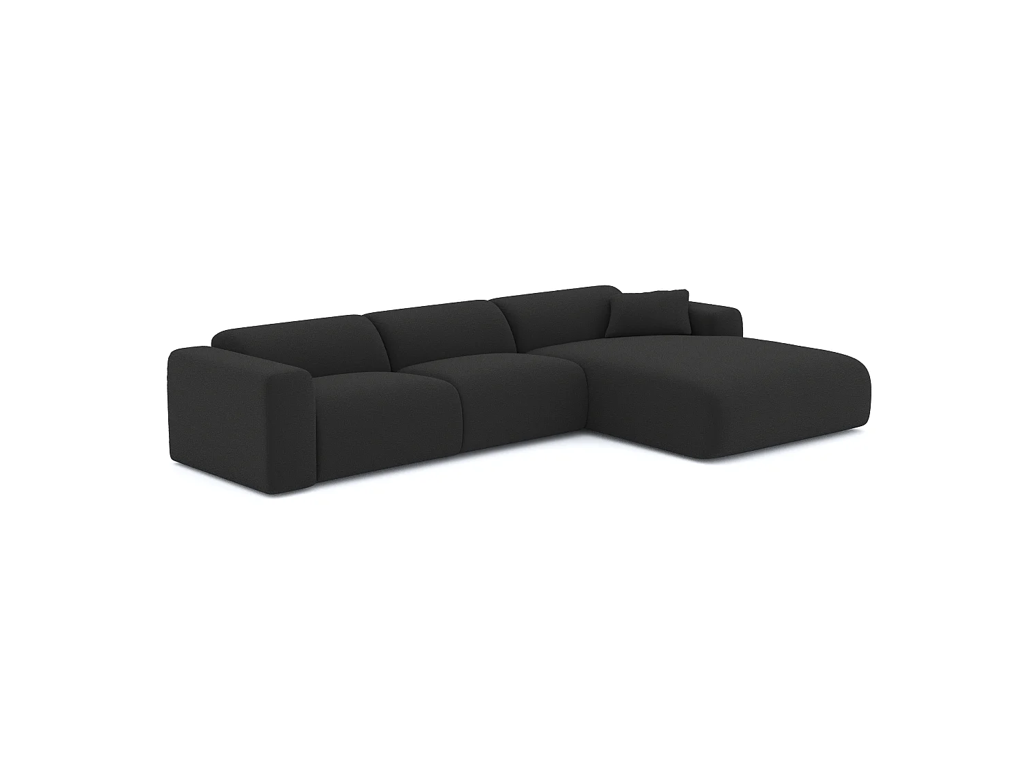 Canapé grand angle droit 5 places MYRA en tissu bouclette anthracite foncé