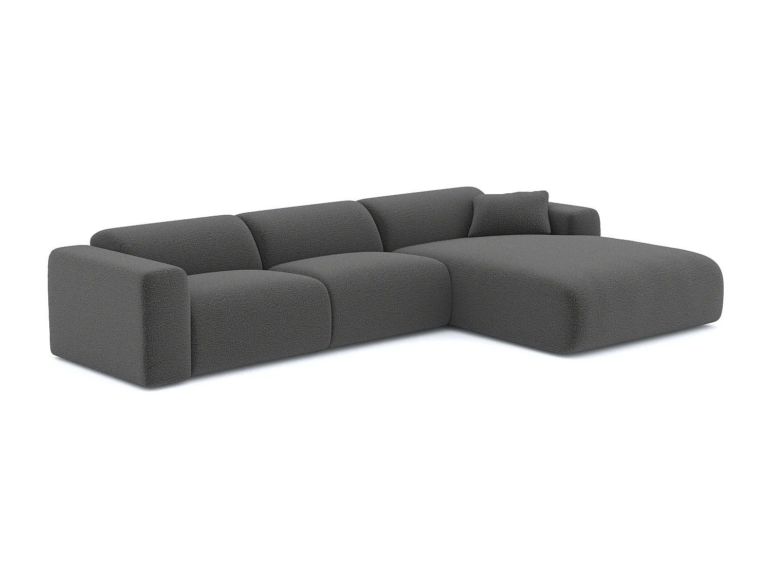 Canapé grand angle droit 5 places MYRA en tissu bouclette gris graphite