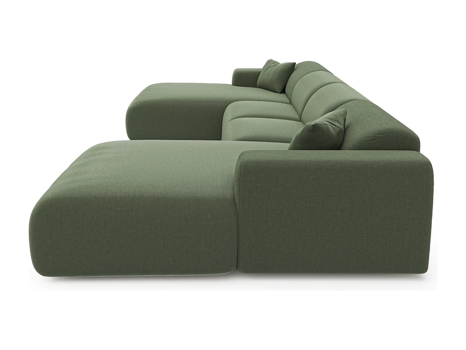 Canapé panoramique 7 places symétrique tissu tramé vert olive  MYRA