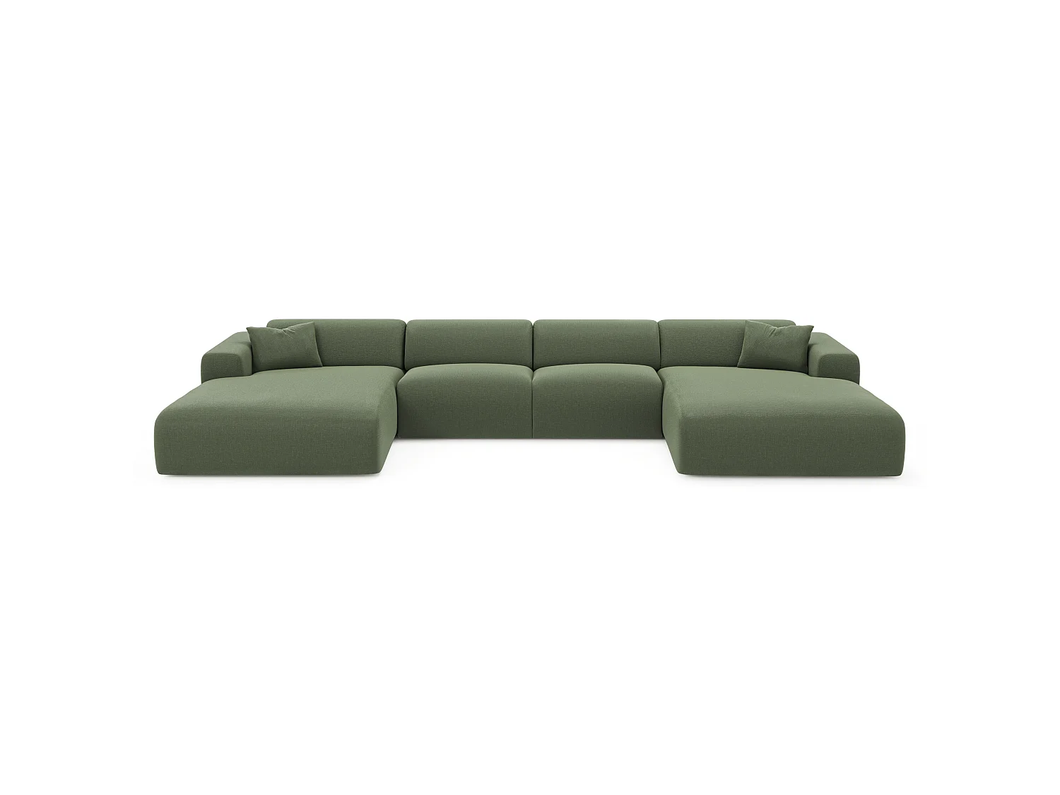 Canapé d'angle panoramique 5 places en tissu vert olive