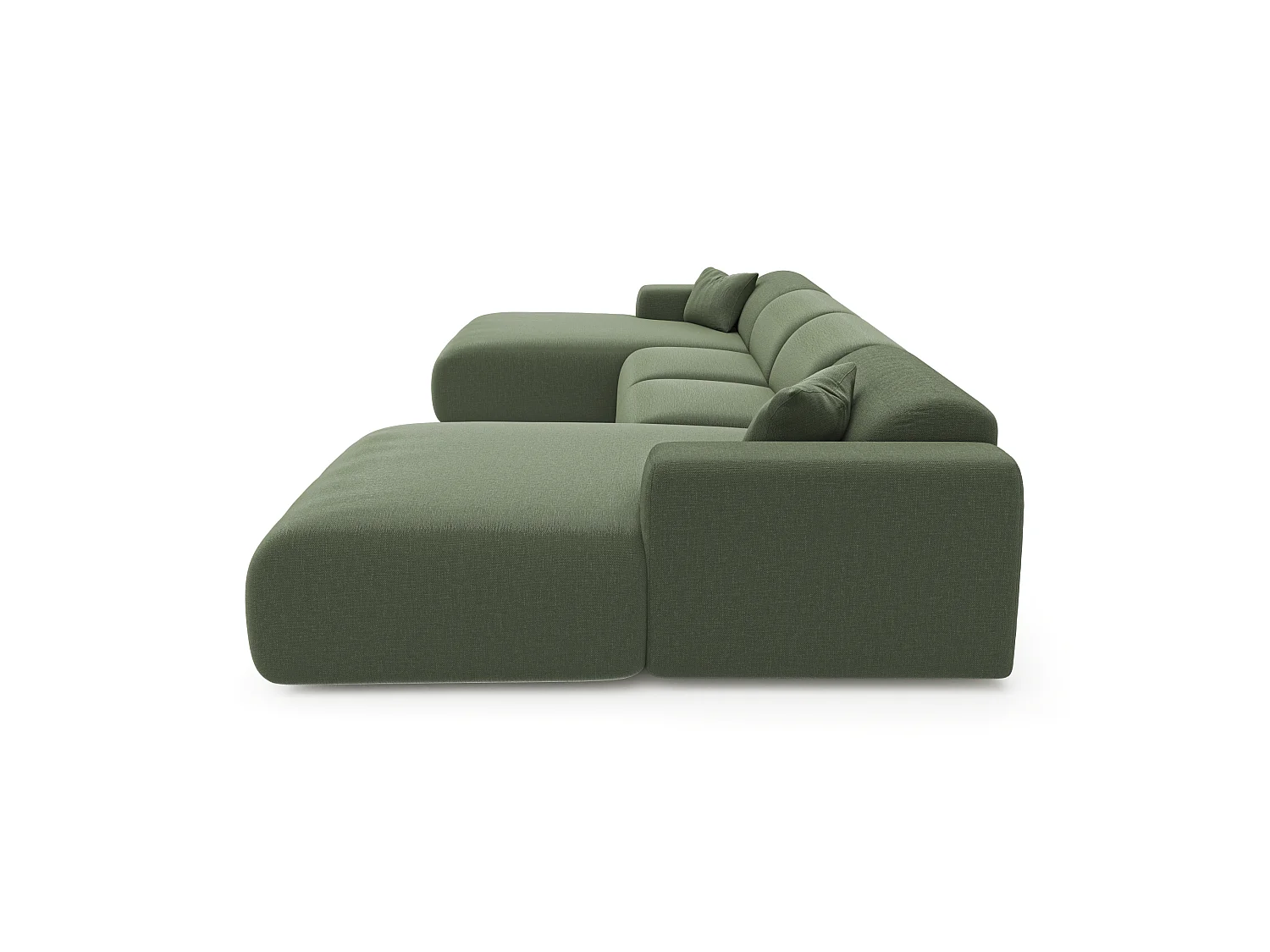 Canapé d'angle panoramique 5 places en tissu vert olive