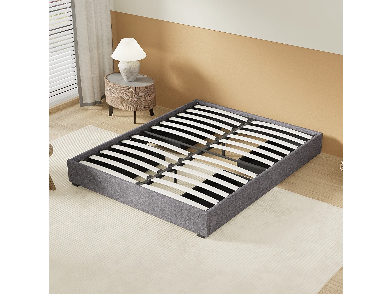 Lit 120 x 190 cm avec tiroirs, sommier à lattes en bois, cadre en tissu gris