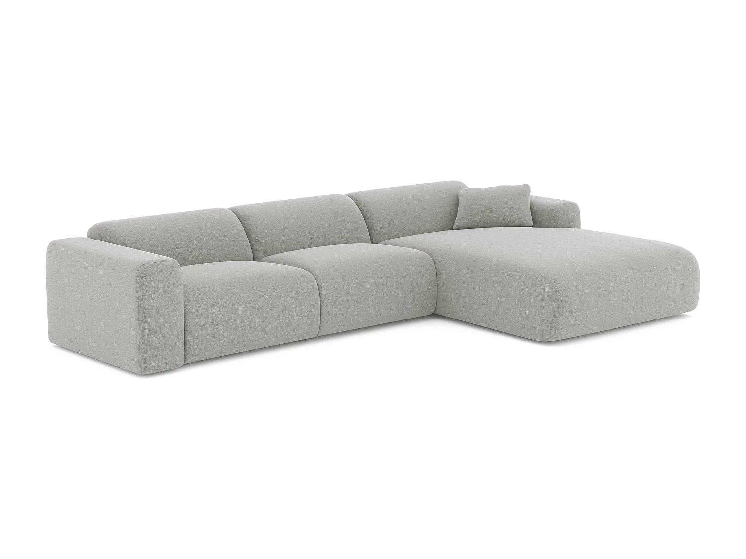 Canapé grand angle droit MYRA 5 places en tissu tramé gris clair