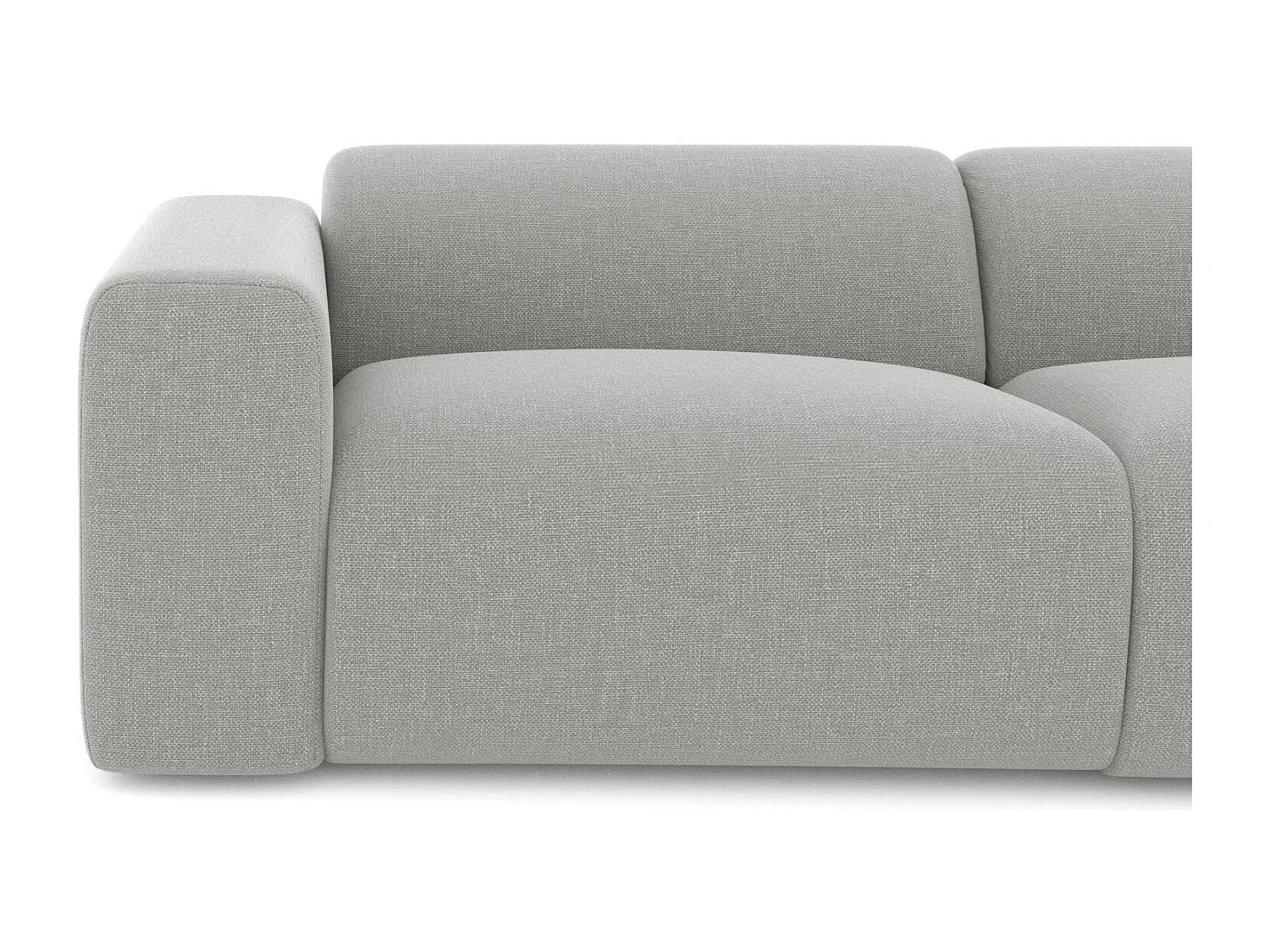 Canapé grand angle droit MYRA 5 places en tissu tramé gris clair