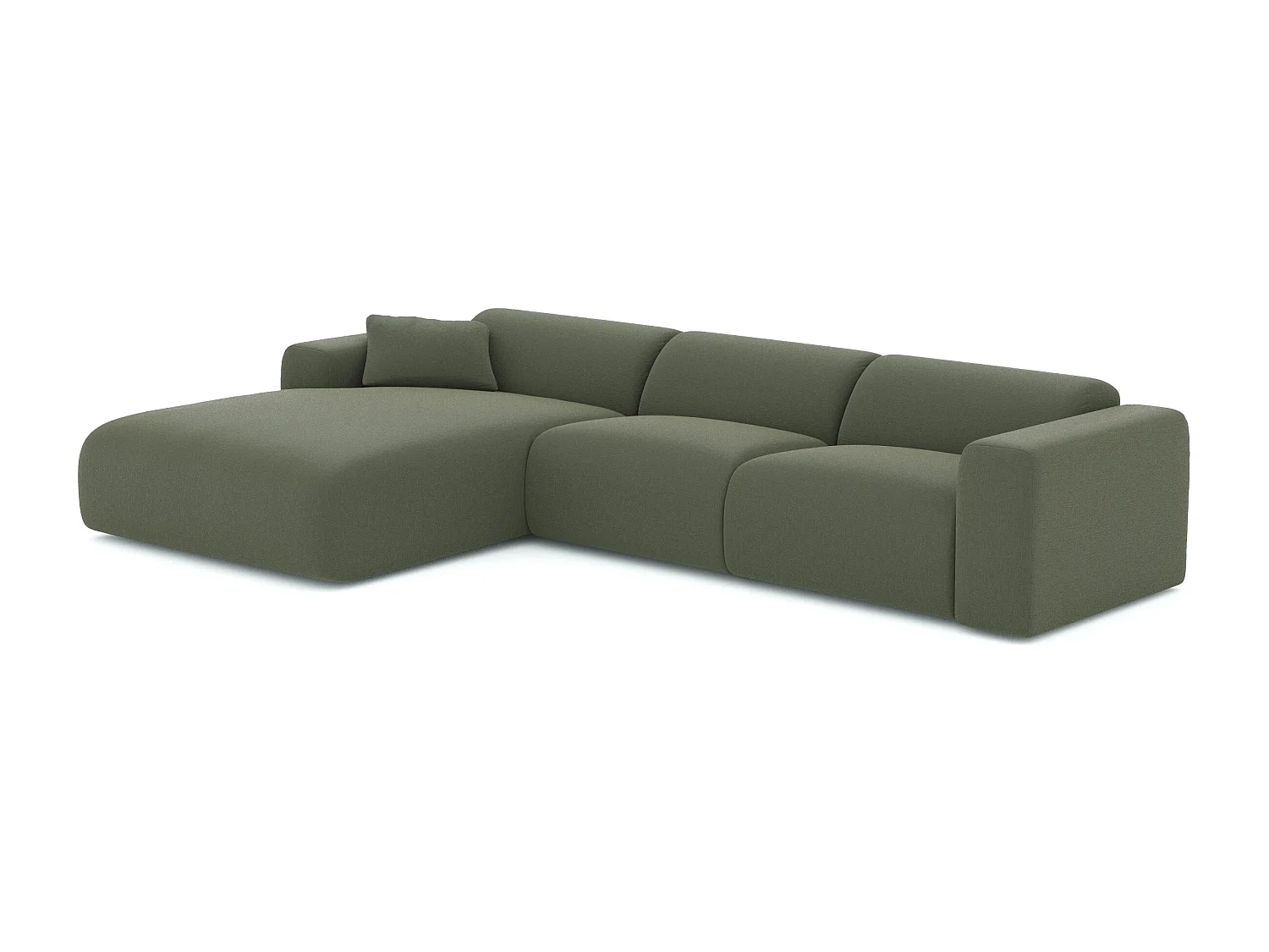Canapé grand angle gauche MYRA 5 places en tissu tramé vert olive