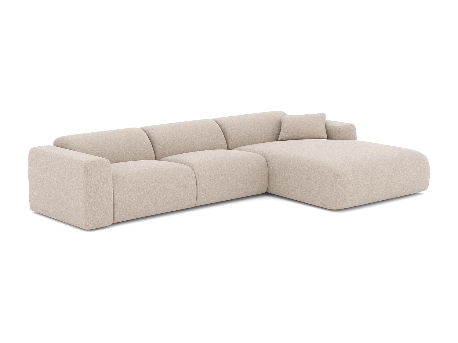 Canapé grand angle droit MYRA 5 places en tissu tramé beige