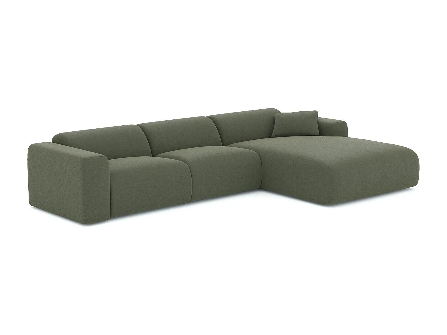 Canapé grand angle droit MYRA 5 places en tissu tramé vert olive