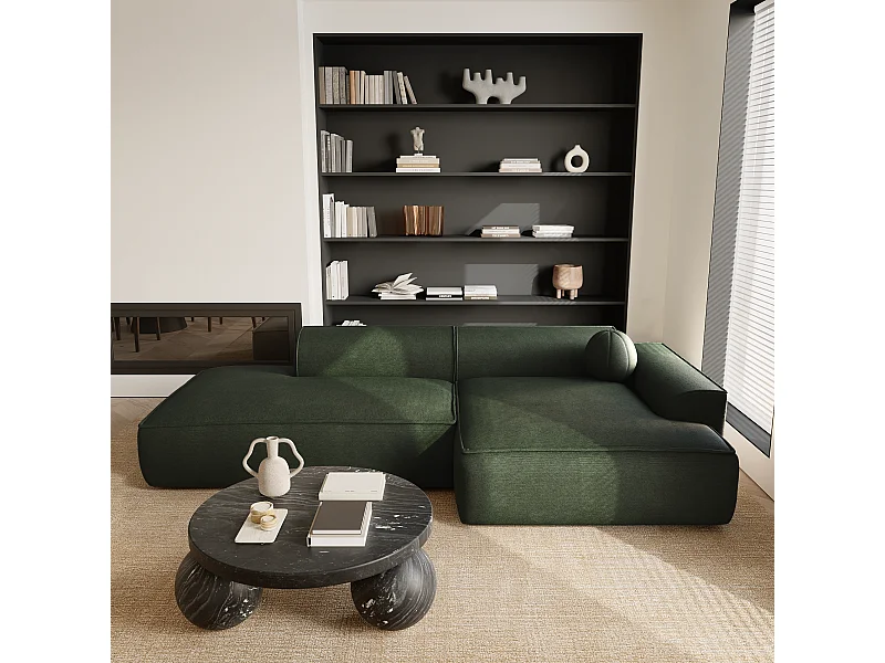 Canapé angle droit tissu tramé Vert olive 260cm  ANIA