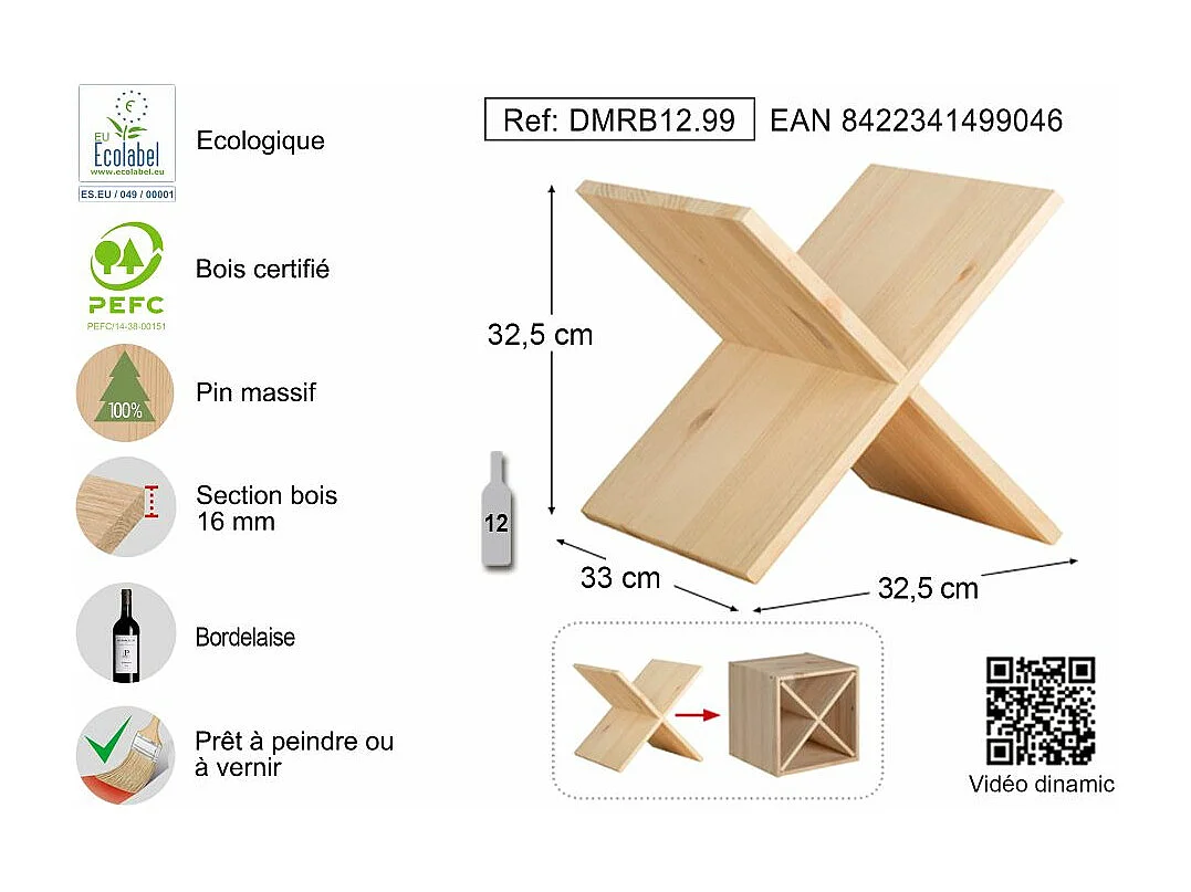 Range bouteille en pin 12 bouteilles Dinamic