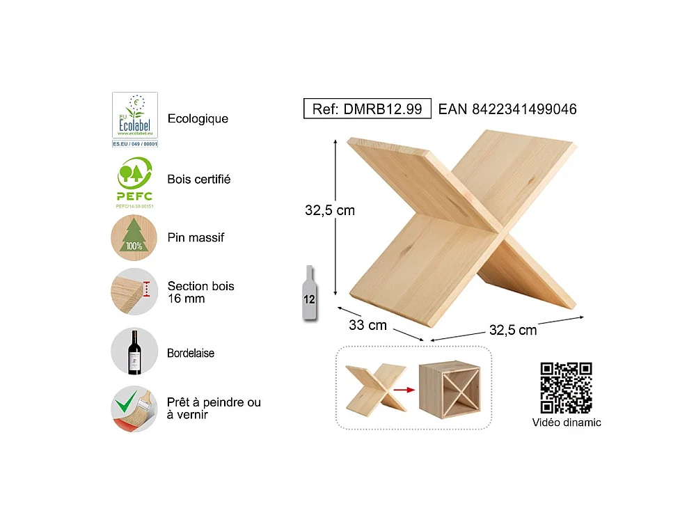 Range bouteille en pin 12 bouteilles Dinamic