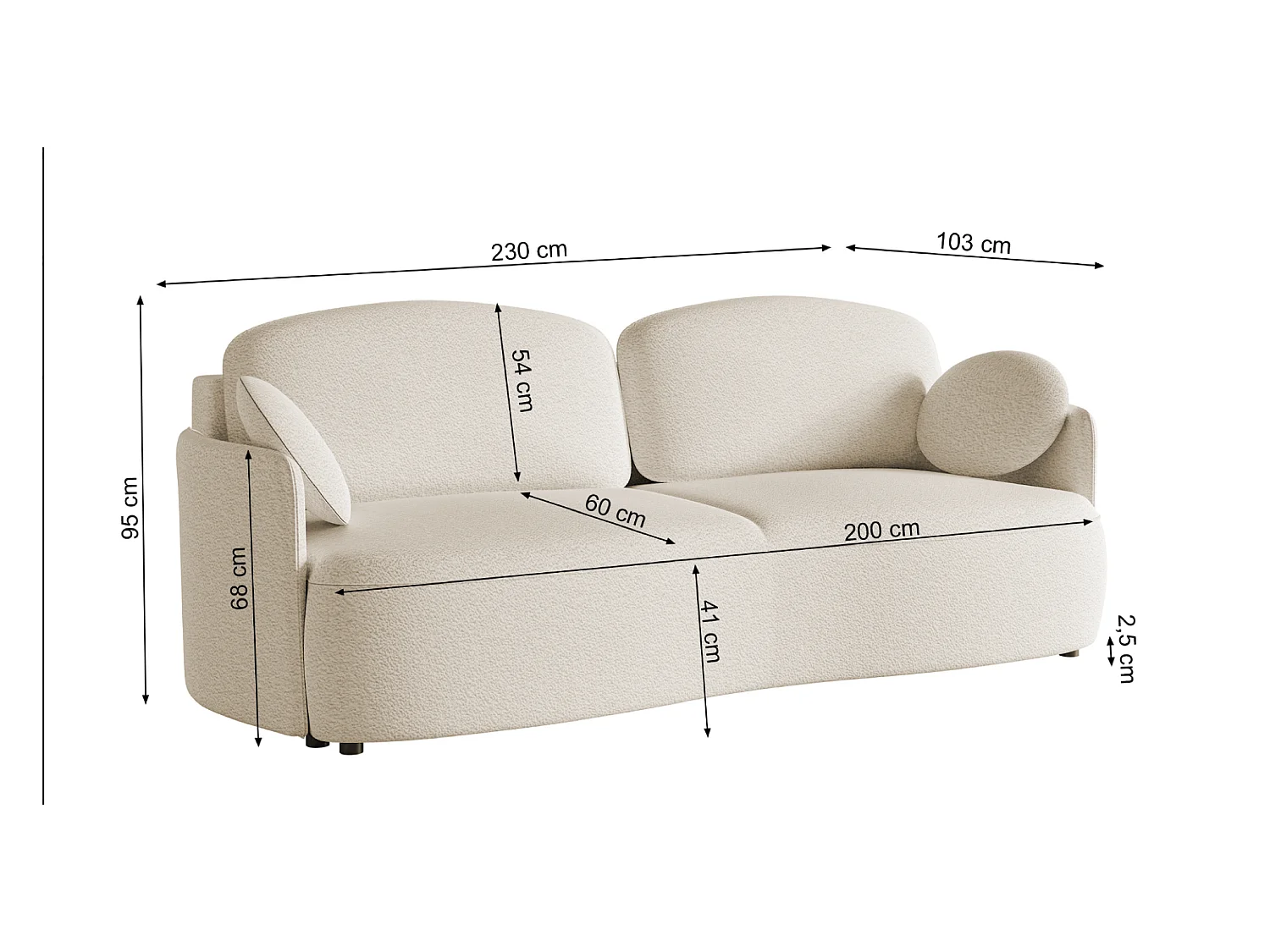 Sofa mit Schlaffunktion, Stauraum - Bouclé-Bezug - creme - RAVIOLO