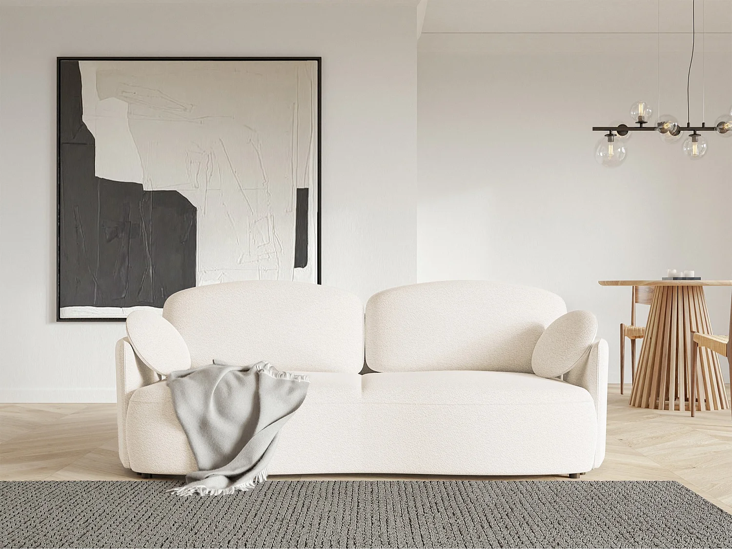 Canapé convertible 3 places - en bouclette crème - RAVIOLO