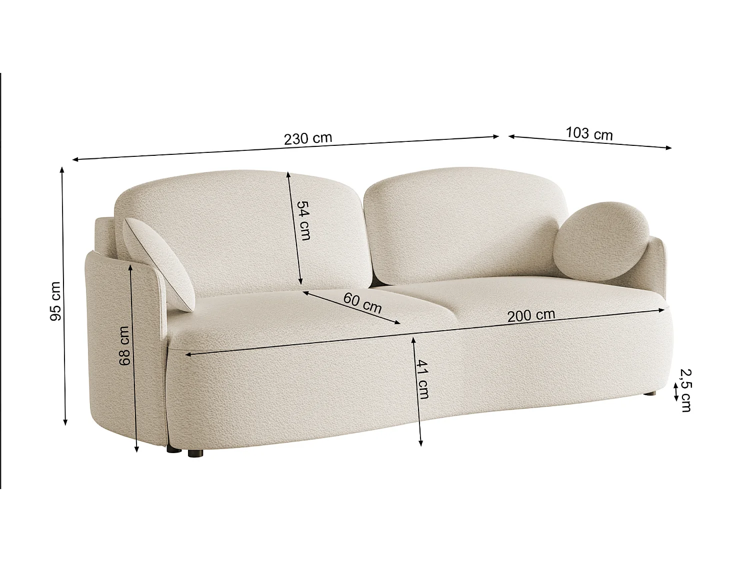 Canapé convertible 3 places - en bouclette crème - RAVIOLO