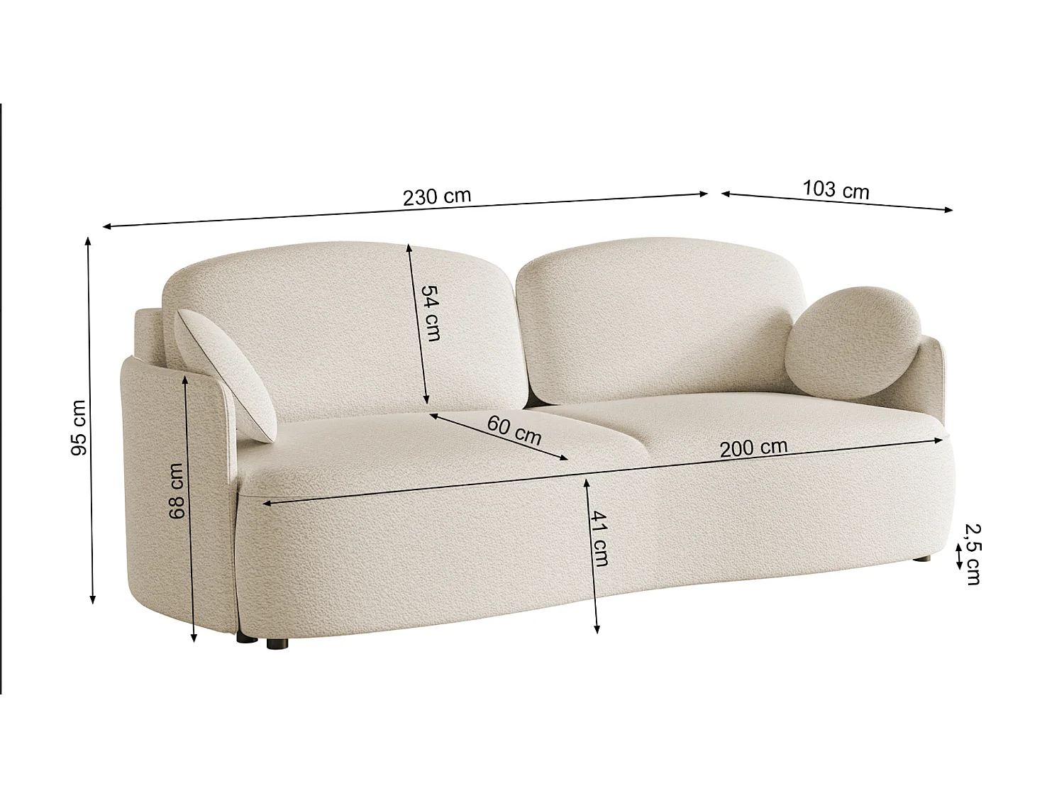 Canapé convertible 3 places - en bouclette beige clair - RAVIOLO