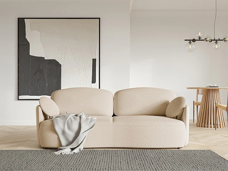 Sofa mit Schlaffunktion, Stauraum - Bouclé-Bezug - hellbeige - RAVIOLO