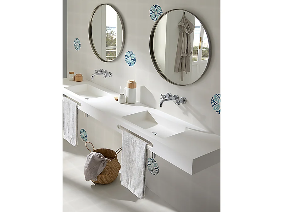 Boite de 24 Carreaux de ciment véritable 0,96m2/ Carreaux de ciment artisanaux coloris Bleu pour sol et mur - l.20 x L.20 cm