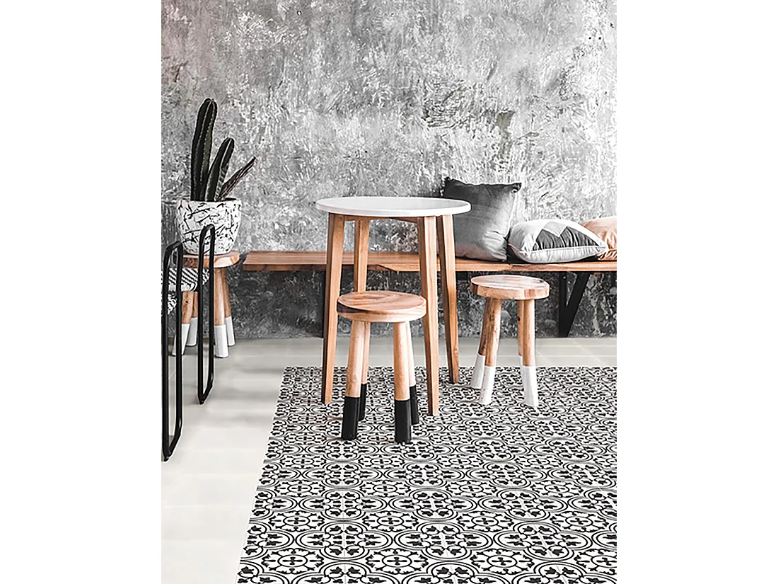 Boite de 24 Carreaux de ciment véritable 0,96m2 / Carreaux de ciment artisanaux pour sol et mur coloris noir/blanc - l.20 x L.20 cm