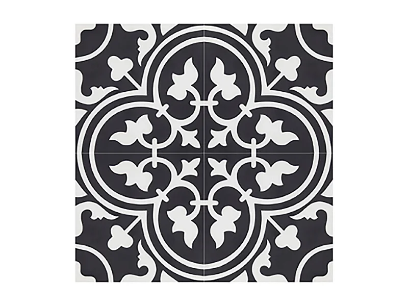 Boite de 24 Carreaux de ciment véritable 0,96m2 / Carreaux de ciment artisanaux pour sol et mur coloris noir - l.20 x L.20 cm