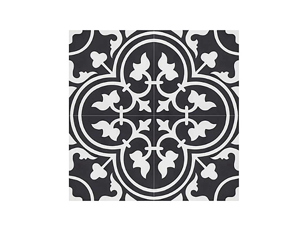 Boite de 24 Carreaux de ciment véritable 0,96m2 / Carreaux de ciment artisanaux pour sol et mur coloris noir - l.20 x L.20 cm