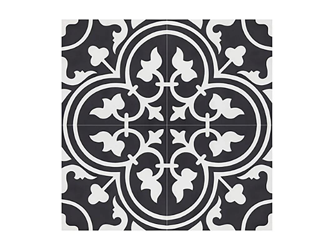 Boite de 24 Carreaux de ciment véritable 0,96m2 / Carreaux de ciment artisanaux pour sol et mur coloris noir - l.20 x L.20 cm