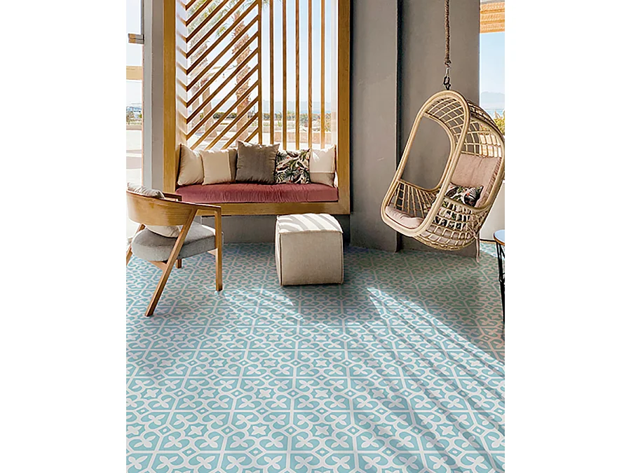 Boite de 24 Carreaux de ciment véritable 0,96m2 / Carreaux de ciment artisanaux coloris bleu pour sol et mur - l.20 x L.20 cm 