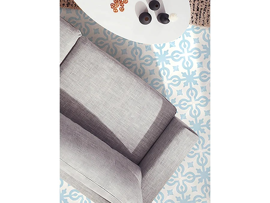 Boite de 24 Carreaux de ciment véritable 0,96m2 / Carreaux de ciment artisanaux coloris Bleu pour sol et mur - l.20 x L.20 cm